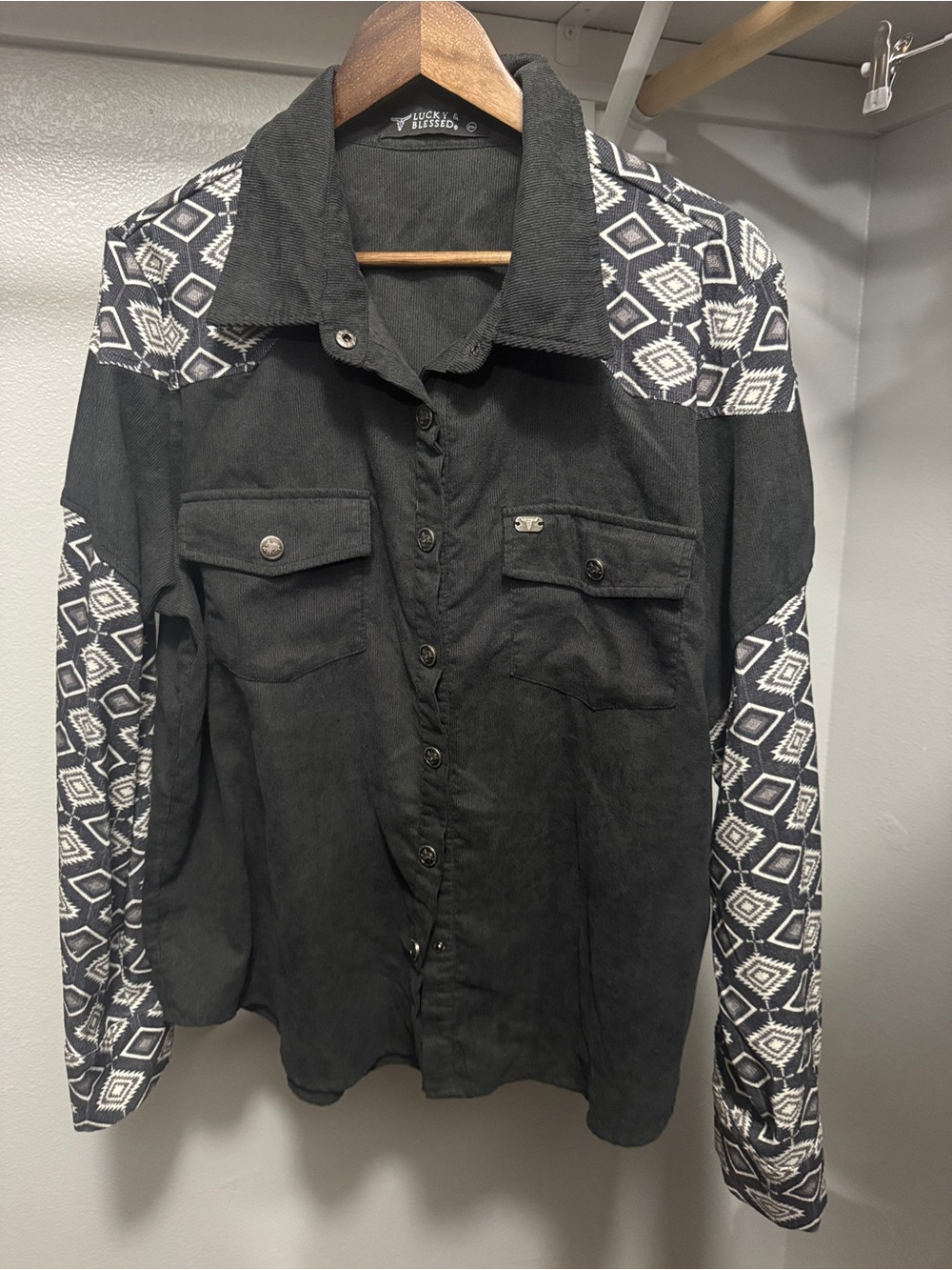 Lucky & Blessed Black Button-Down corduroy shirt